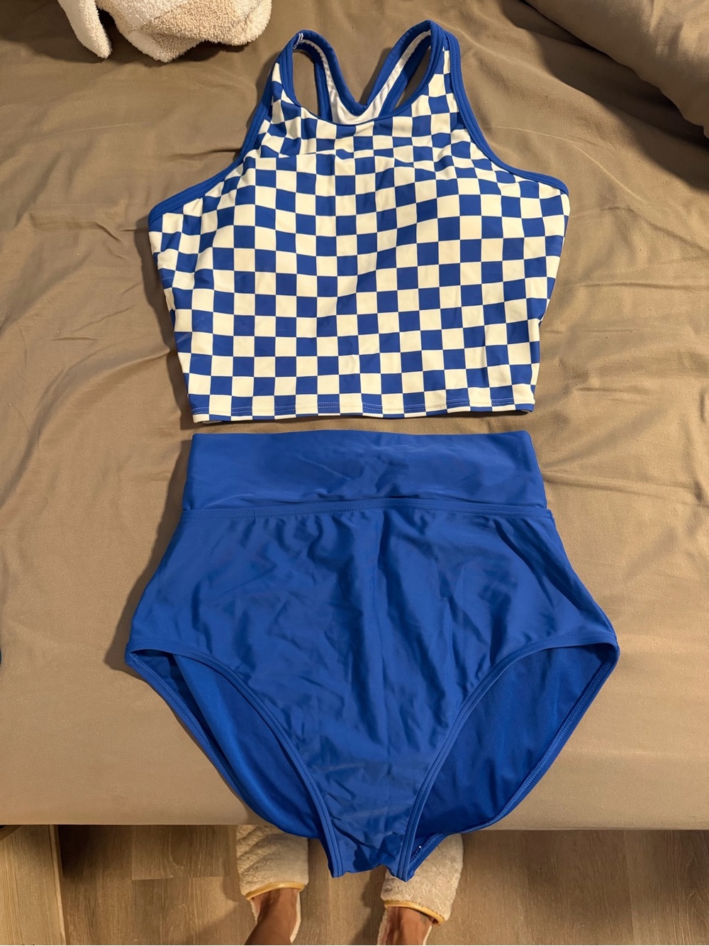 DownEast Swim Blue Women's longline Top and high waist bottom